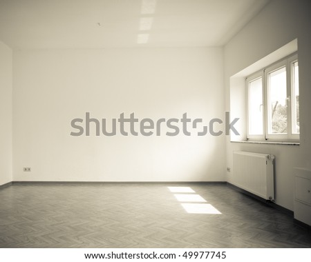 empty room with windows, vintage, dark monochrome