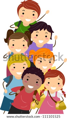 Illustration Featuring Happy and Energetic Kids on Their Way to School Illustration Featuring Happy and Energetic Kids on Their Way to School