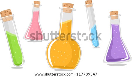 Illustration of Laboratory Apparatuses with Contents of Different Colors Illustration of Laboratory Apparatuses with Contents of Different Colors