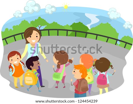Illustration of a Teacher and Kids Out on a Field Trip Illustration of a Teacher and Kids Out on a Field Trip