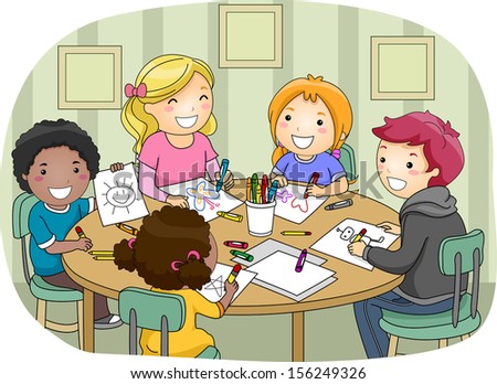 Illustration of a Group of Kids of Different Ages Making Drawings Together Illustration of a Group of Kids of Different Ages Making Drawings Together
