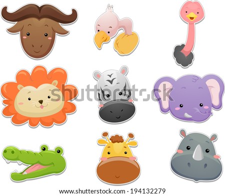 Illustration Featuring a Set of Cute Safari Animals Illustration Featuring a Set of Cute Safari Animals