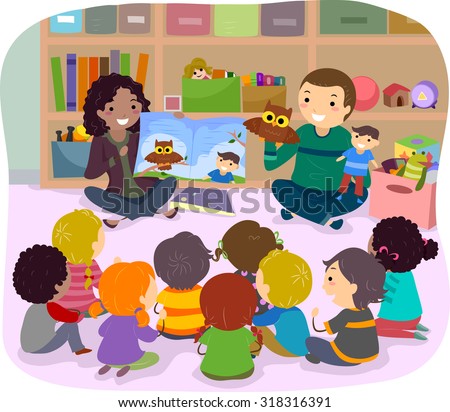 Stickman Illustration of School Kids Listening to a Story Narrated by Puppets Stickman Illustration of School Kids Listening to a Story Narrated by Puppets