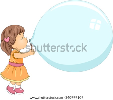 Illustration Of A Cute Little Girl Blowing A Giant Bubble - 340999109 