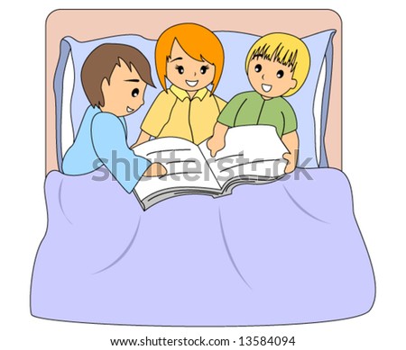 cartoon images of children reading. stock vector : Children Reading Book - Vector