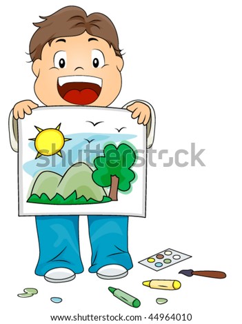 Child Showing His Artwork - Vector - 44964010 : Shutterstock