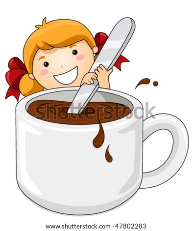 stock vector : Girl and Hot Chocolate Drink - Vector