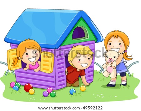 Children Playing House In The Park - Vector - 49592122 : Shutterstock