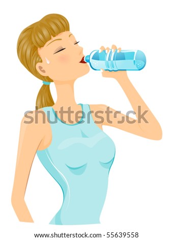 stock vector : Girl drinking Water after workout - Vector