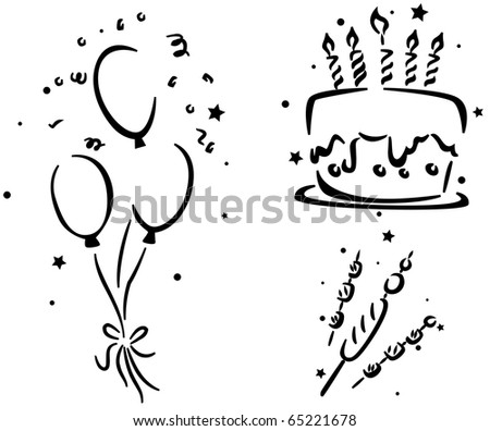 stock vector : Birthday Stencil Featuring a Birthday Cake, Birthday Balloons 