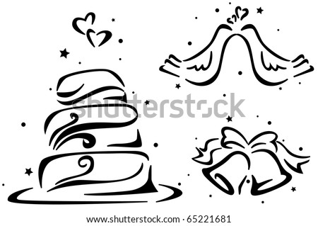 stock vector Wedding Stencil Featuring a Wedding Cake Wedding Bells 
