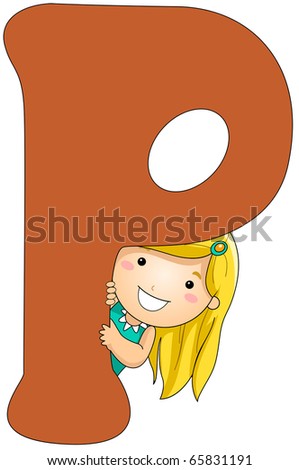 stock vector Illustration of a Girl Peeking From Behind a Letter P
