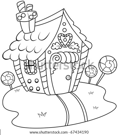 House Coloring Pages on Vector   Line Art Illustration Of A Gingerbread House  Coloring Page