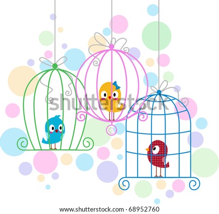 stock vector Illustration of Love Birds in Cute Cages