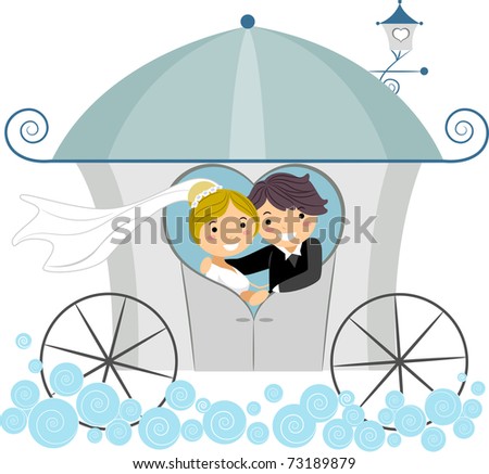 stock vector Illustration of Newlyweds in a Wedding Carriage