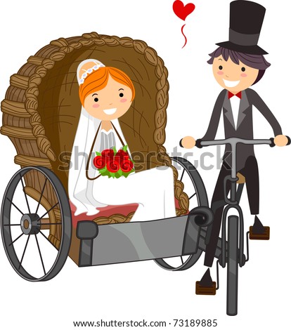 stock vector Illustration of a Bride in a Wedding Carriage