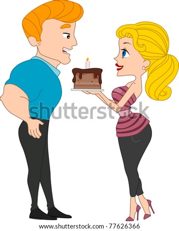 Birthday Cake Clipart on Illustration Of A Girl Handing A Birthday Cake To A Guy   Stock Vector