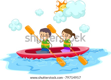 Illustration of Kids Riding a Kayak