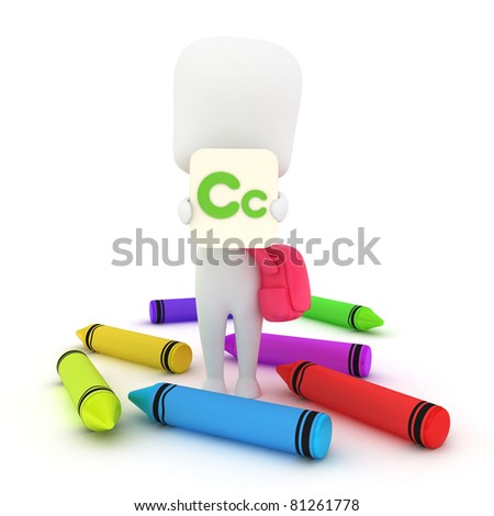stock photo : 3D Illustration of a Kid Holding a Flash Card with the Letter C