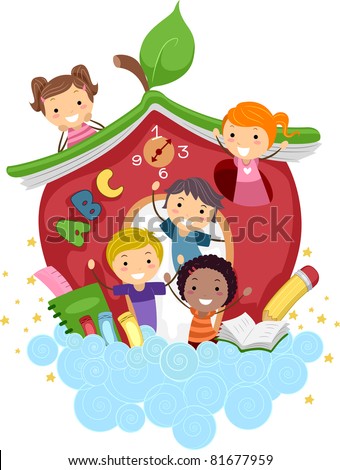 Illustration of Kids Playing in an Apple-Shaped School Illustration of Kids Playing in an Apple-Shaped School