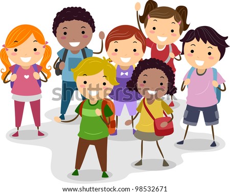 Illustration of a Group of School Children Illustration of a Group of School Children