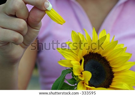 a young woman pulls a pedal from a flower