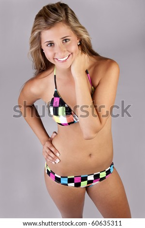 stock photo pretty blond teen girl in bikini swimsuit