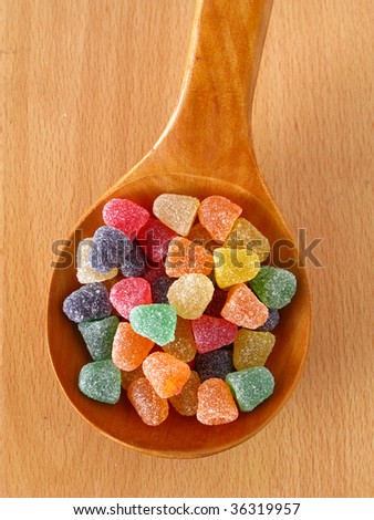 Top view of spoonful of candies