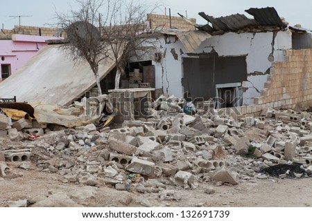 SEREKANIYE, SYRIA-MARCH 22: View of war damage from Serekaniye. Syrian war plane bombed Serekaniye. The Photo Taken, March 22, 2013