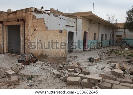SEREKANIYE, SYRIA-MARCH 22: View of war damage from Serekaniye (Ras Al Ayn). Syrian war plane bombed Serekaniye. The Photo Taken, March 22, 2013.