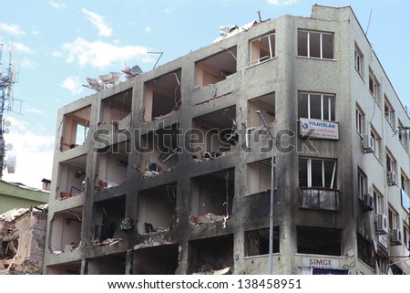 REYHANL, TURKEY-MAY 13: Death toll rises to lots of people as explosions hit Turkish town Reyhanli with Syria on May 11, on May 13, 2013 in Reyhanl, Turkey.