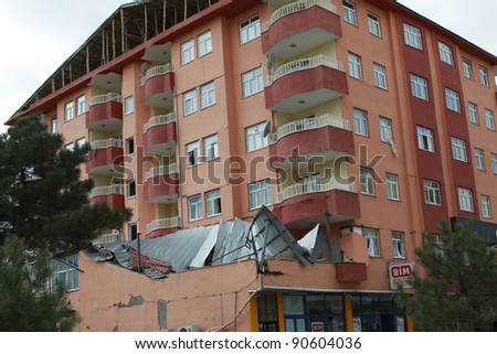 ERCIS, TURKEY-OCTOBER 30: Earthquake damage in Ercis, Van, Turkey. The building was broken in Ercis. October 30, 2011.