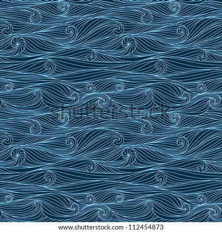Abstract blue hand-drawn pattern, waves background. Seamless pattern can be used for wallpaper, pattern fills, web page background, surface textures.