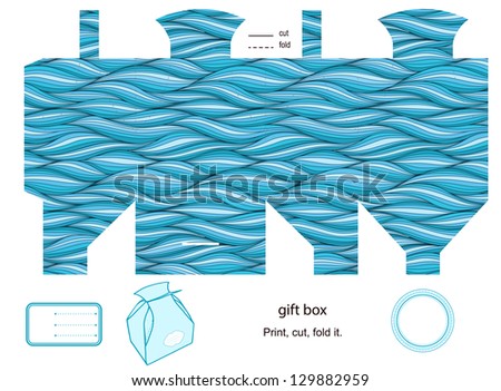 Favor, gift, product box die cut.  Waves pattern. Empty label. Designer template.