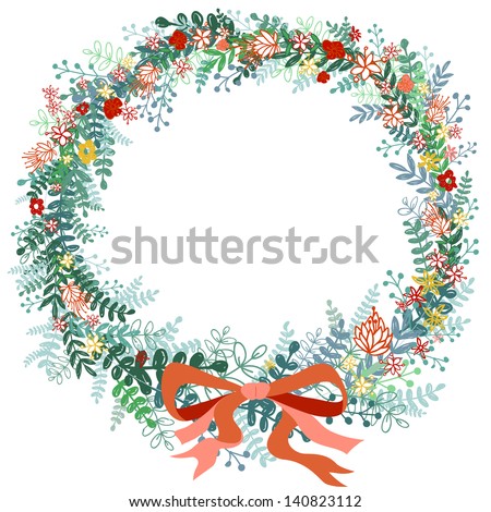 Wreath of flowers and leaves. Retro style. - stock vector