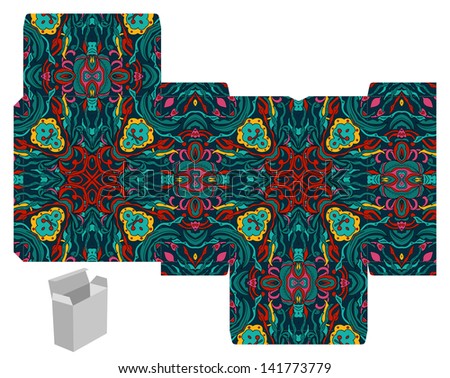 Favor, gift, product box die cut.  Abstract floral pattern. Designer template.