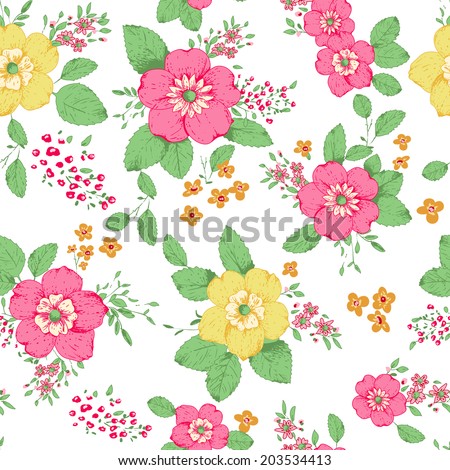 Shabby Chic Rose Pattern and seamless background. Ideal for printing onto fabric and paper or scrap booking. Cottage chic style.
