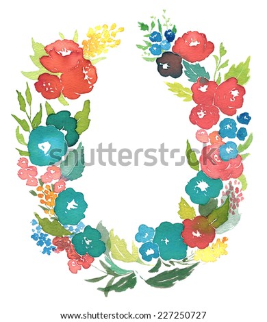 Floral Frame. Flower wreath. perfect for wedding invitations, celebration cards and any printing or decoration. Hand watercolor painting. White background