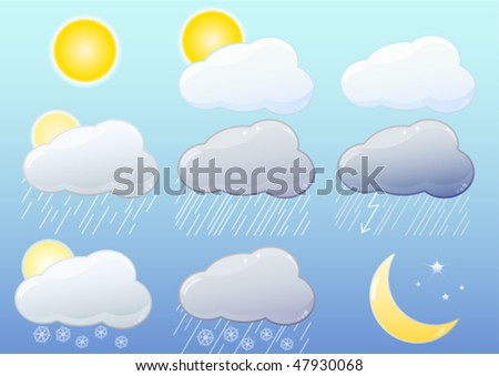 weather icons snow. stock vector : 9 glossy icons
