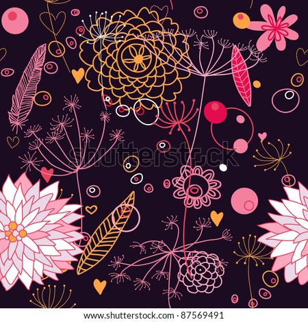 Abstract Nature Pattern with plants, flowers. Can be used for wallpaper, pattern fills, web page background, surface textures.