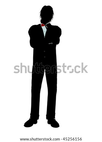 stock photo Man dressed in a tuxedo silhouette illustration on a white 