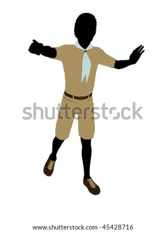 boy scouts background. stock photo : African American Boy Scout silhouette dressed in shorts on a