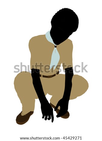 boy scouts background. stock photo : African American Boy Scout silhouette dressed in pants on a white ackground