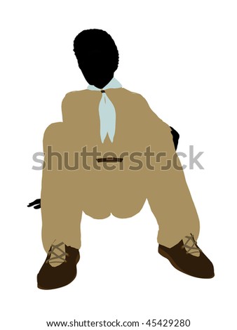 boy scouts background. stock photo : African American Boy Scout silhouette dressed in pants on a white ackground