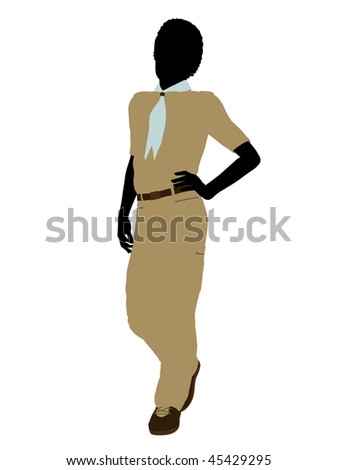 stock photo : African American Boy Scout silhouette dressed in pants on a boy scouts background. stock photo : African American Boy Scout silhouette dressed in pants on a
