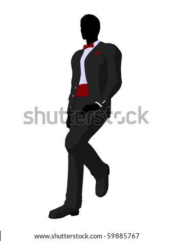 stock photo Wedding groom in a tuxedo silhouette illustration on a white 