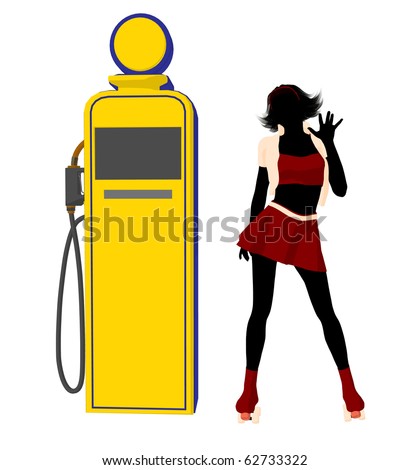 gas pump girls. near a gas pump silhouette