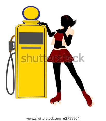 gas pump girls. near a gas pump silhouette