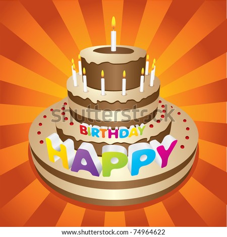 Chocolate Birthday Cake on Happy Birthday Chocolate Cake Stock Vector 74964622   Shutterstock