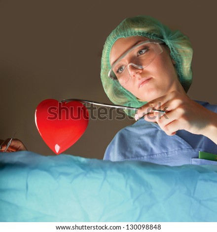 Female surgeon performing an operation on a heart patient